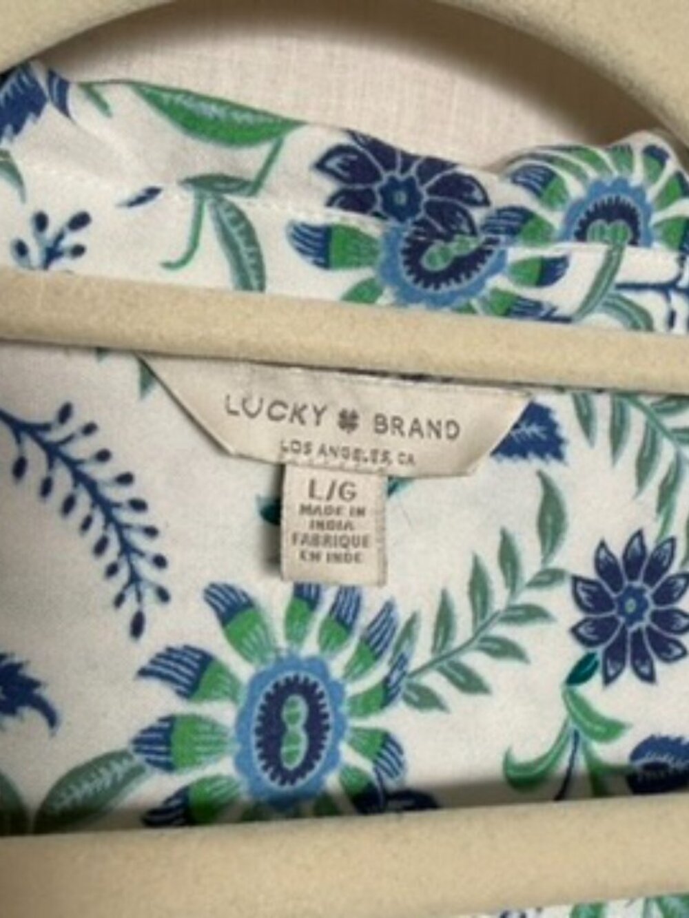 Lucky Brand Womens L Blue Green Floral Short Sleeve Button Front Blouse Boho - Picture 3 of 7